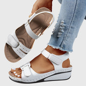 Margaux Ellison | Red Orthopedic Wedge Sandals with Hook-and-Loop Strap