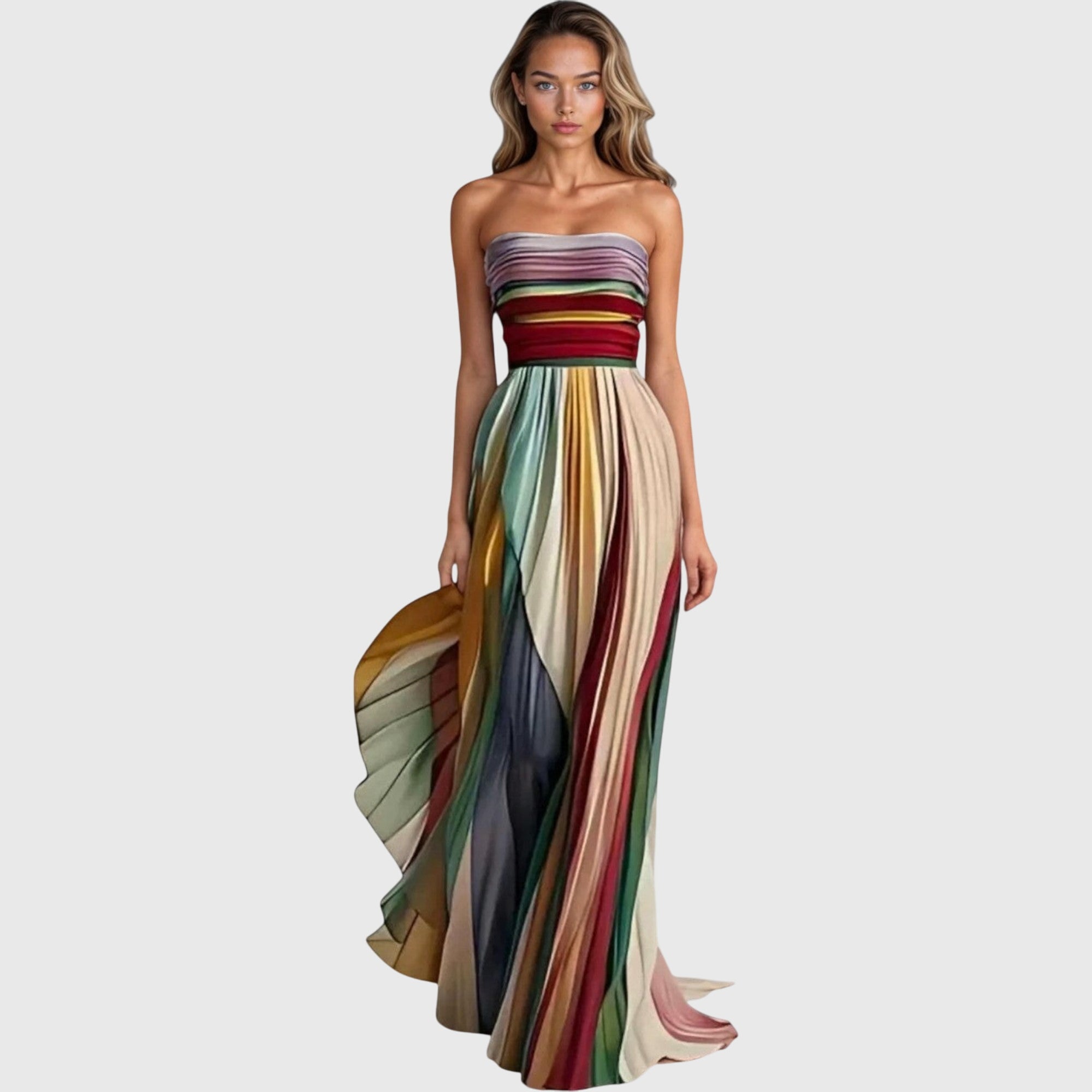 Seraphine Dawnvale | Multicolor Striped Strapless Maxi Dress