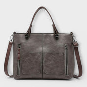 Beatrice Wyndmere | Brown Faux Leather Tote Bag with Front Pockets