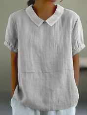 Evangeline Crestbourne | Sky Blue Peter Pan Collar Linen-Look Top