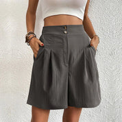 Emmeline Ravenfort | High Waist Wide Leg Pleated Shorts in Black
