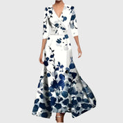 Genevieve Rosafort | Floral Maxi Wrap Dress in Red & Blue