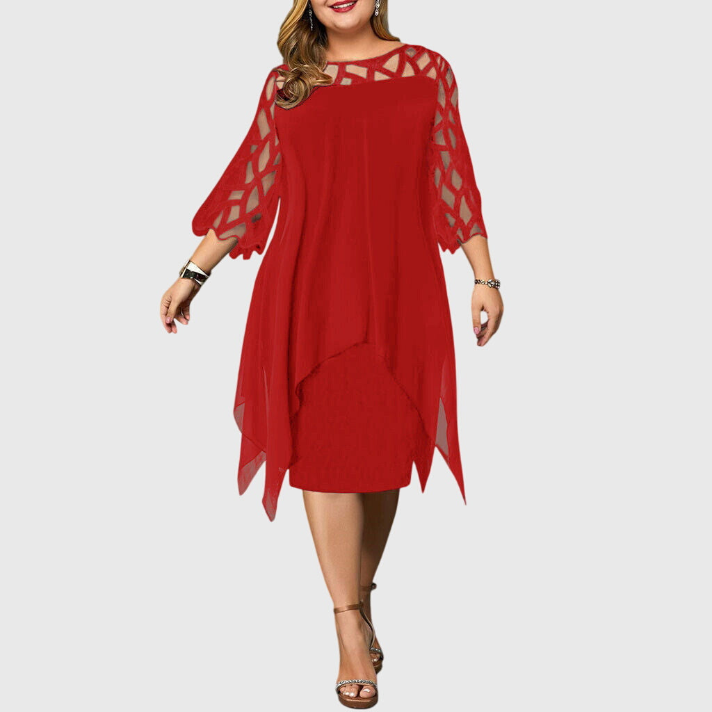 Margeline Fontverre | Purple Plus Size Lace Chiffon Midi Dress