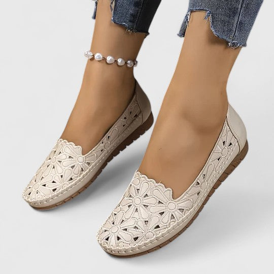 Perrine Galveston | White Hollow-Cut Slip-On Flat Loafers