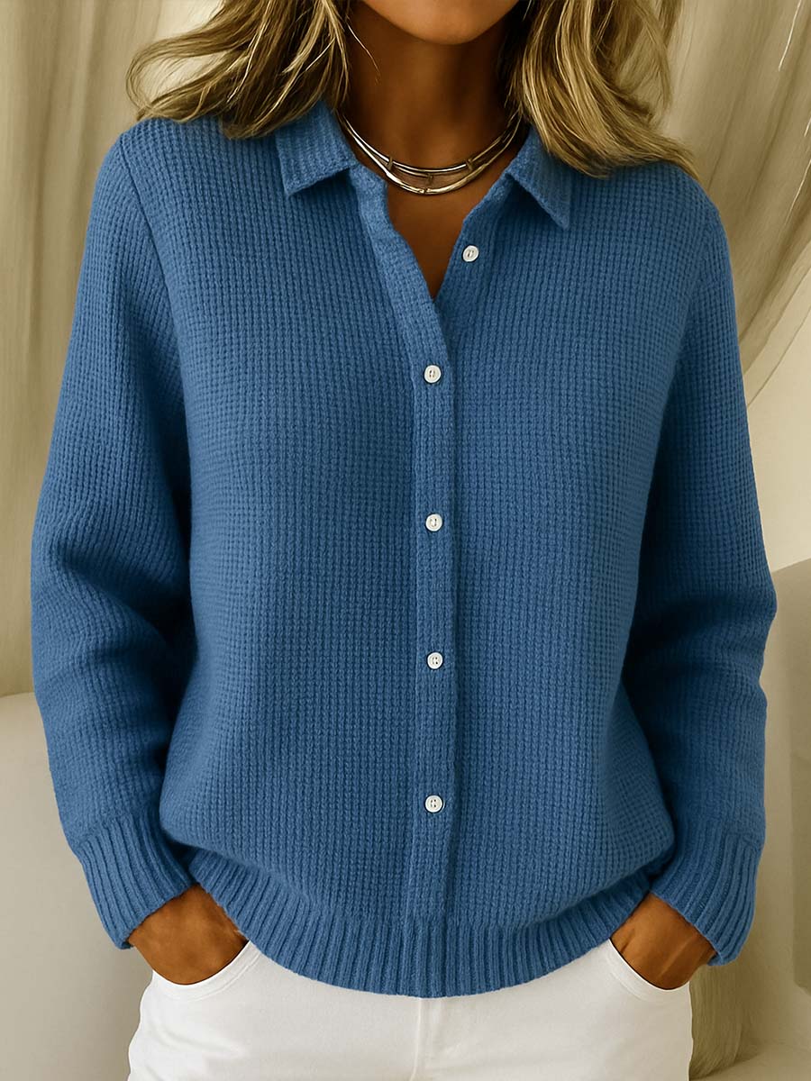 Colette Ashbourne | Blue Button-Up Knit Cardigan Long Sleeve