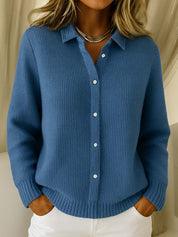 Colette Ashbourne | Blue Button-Up Knit Cardigan Long Sleeve
