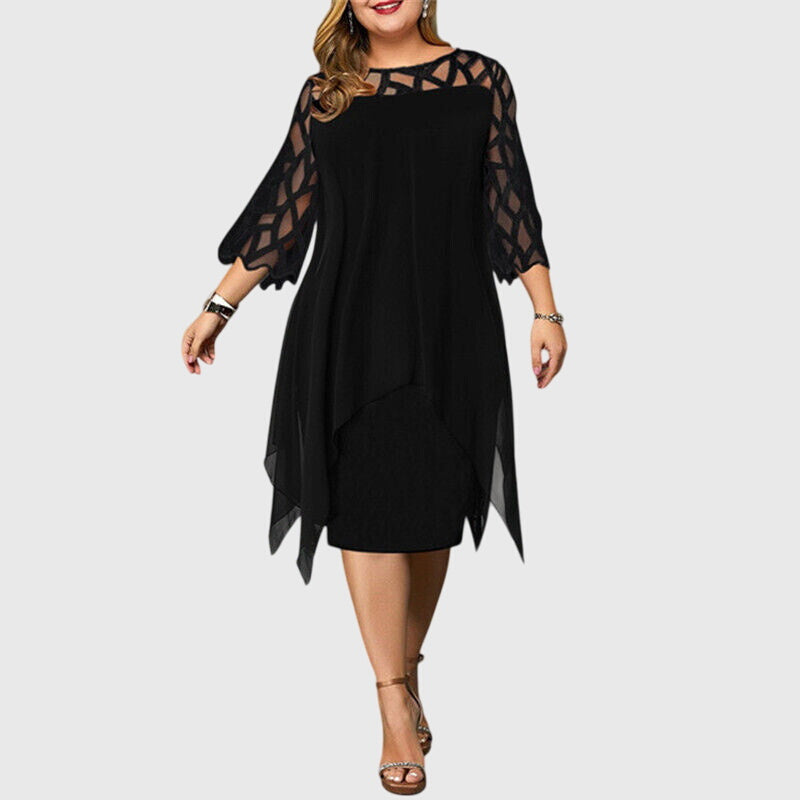 Margeline Fontverre | Purple Plus Size Lace Chiffon Midi Dress
