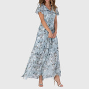 Aurienne Bellefort | Peach Floral Maxi Dress with Flutter Sleeves