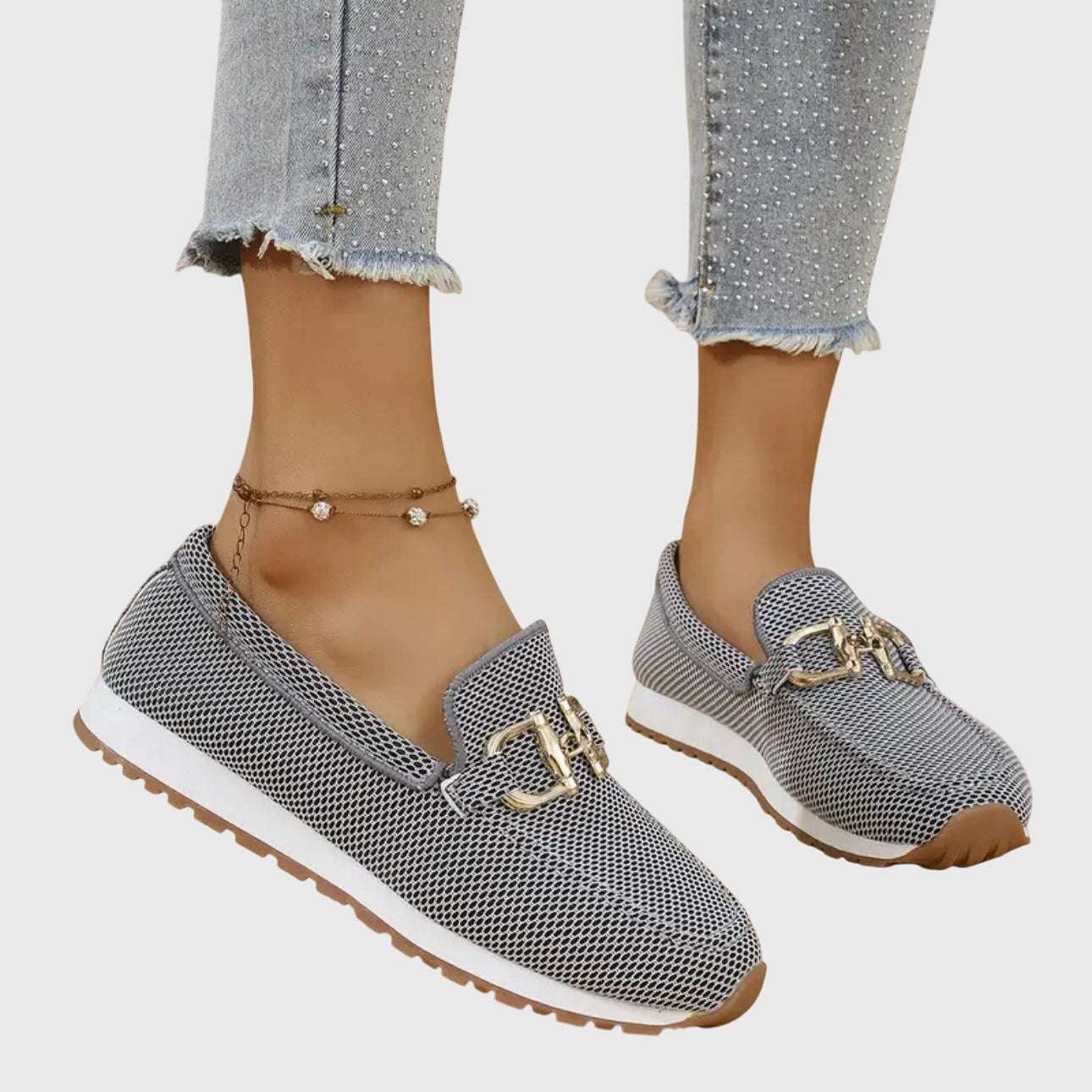 Colette Vanbright | Blue Mesh Platform Loafers with Gold Horsebit