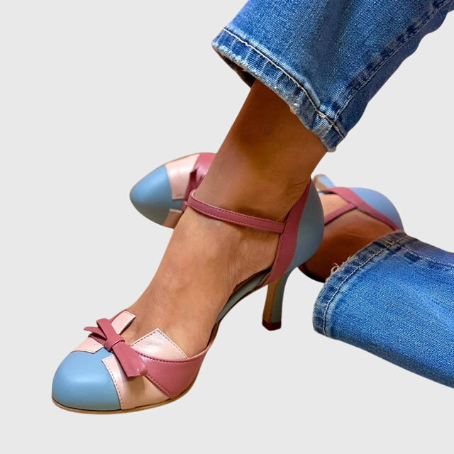 Vivienne Rosafort | Pink & Blue Bow Ankle Strap Heels