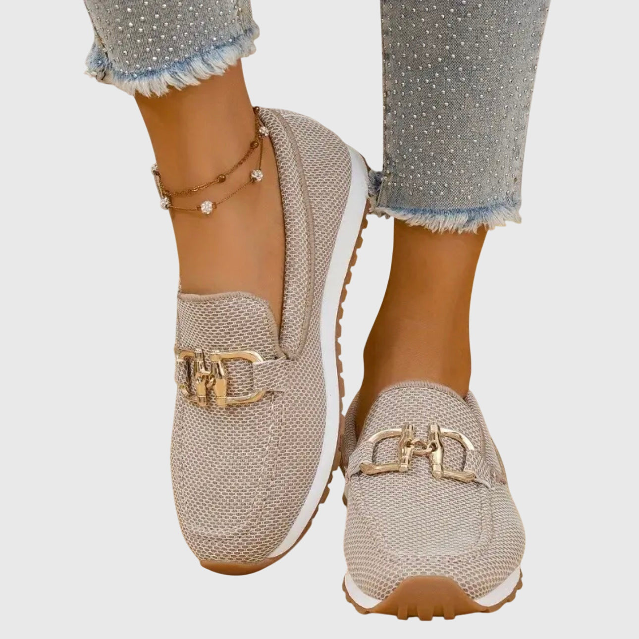 Colette Vanbright | Blue Mesh Platform Loafers with Gold Horsebit
