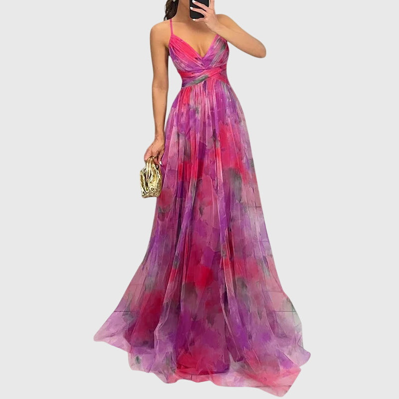 Seraphelle Duvalmont | Floral Print Maxi Dress with Crisscross Straps