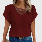 Isabeau Lennox | Cream Lace Detail Waffle Knit Top