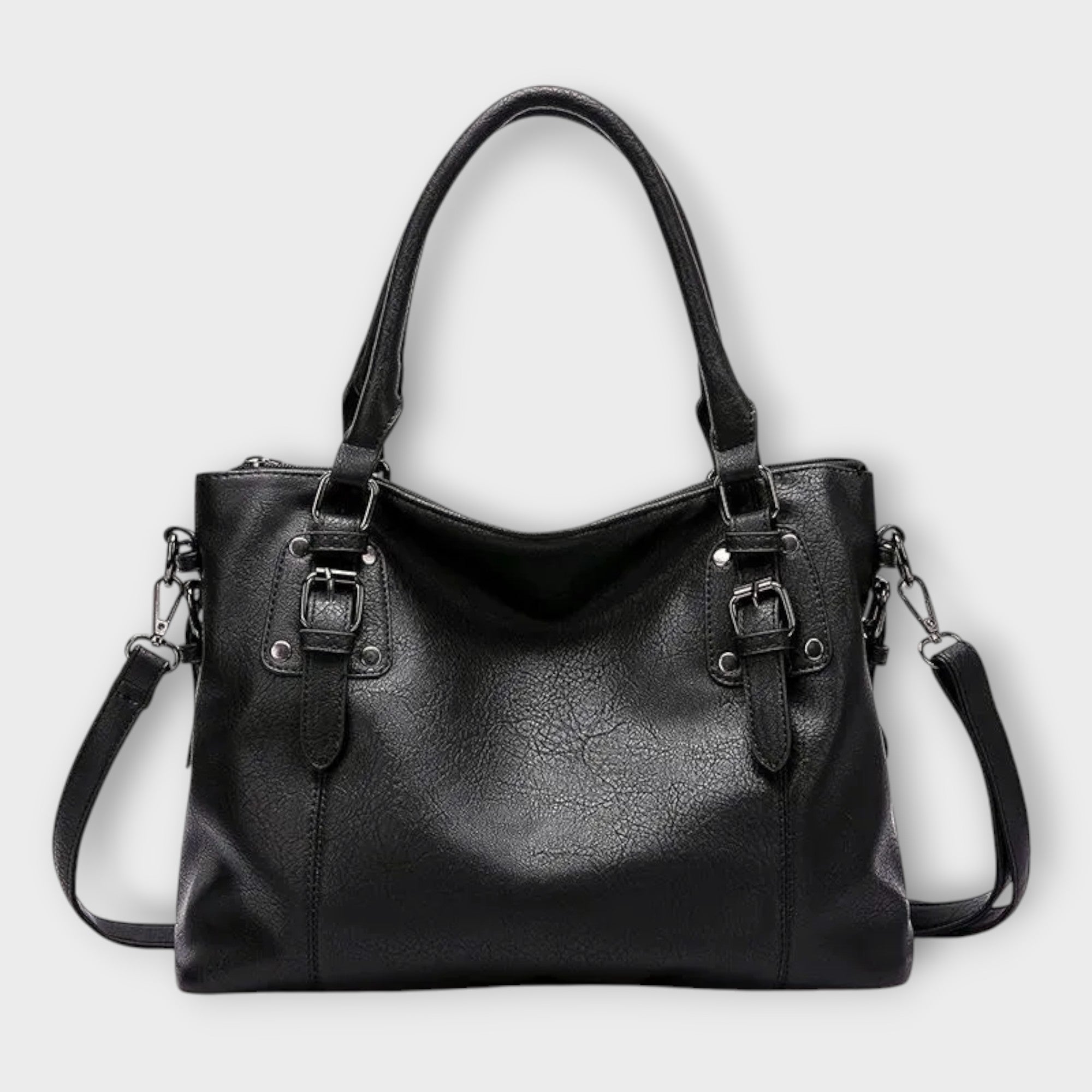 Serena Whitmore | Brown Faux Leather Tote Handbag with Shoulder Strap
