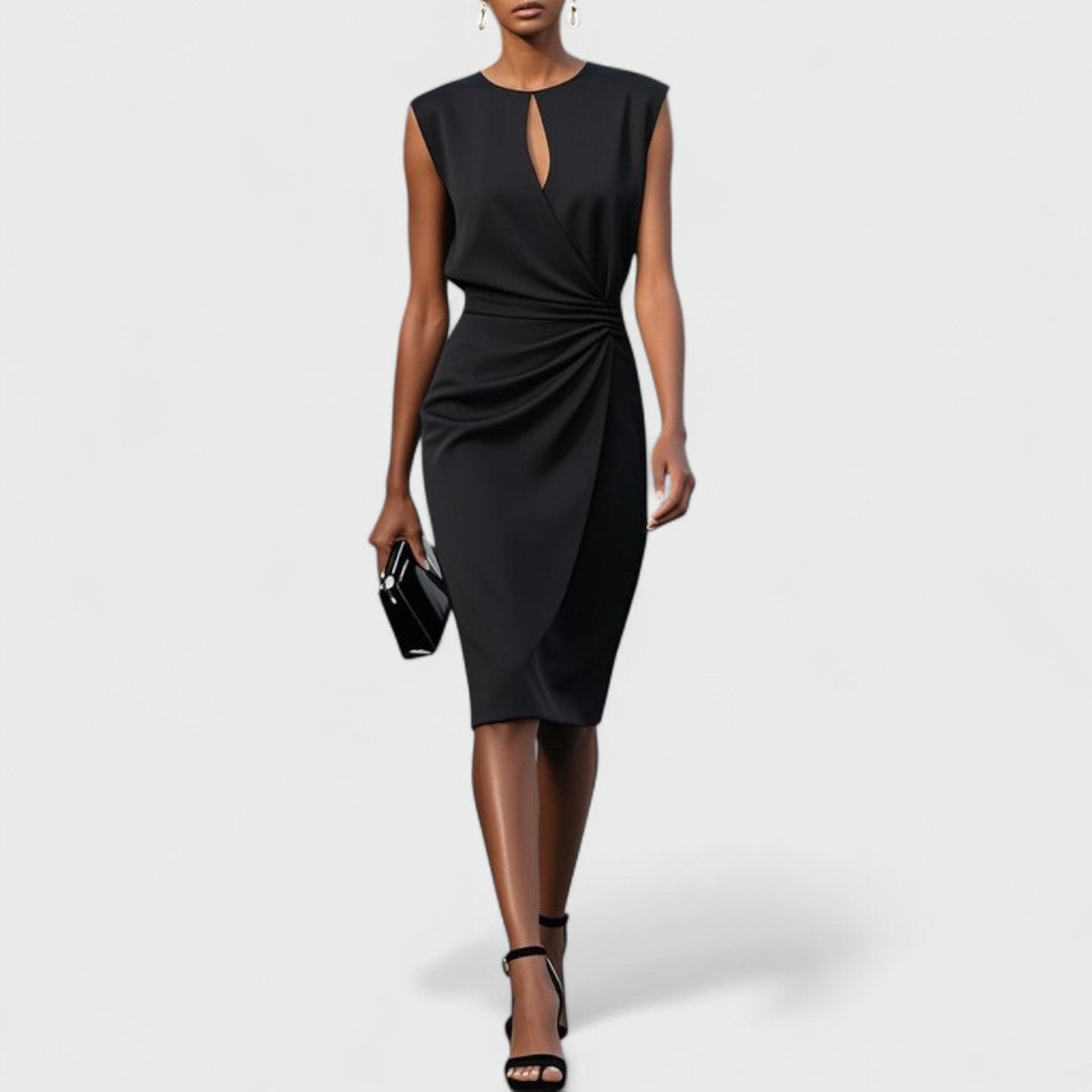 Claudine Beauverne | Light Blue Sleeveless Ruched Midi Dress