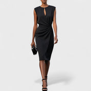 Claudine Beauverne | Light Blue Sleeveless Ruched Midi Dress