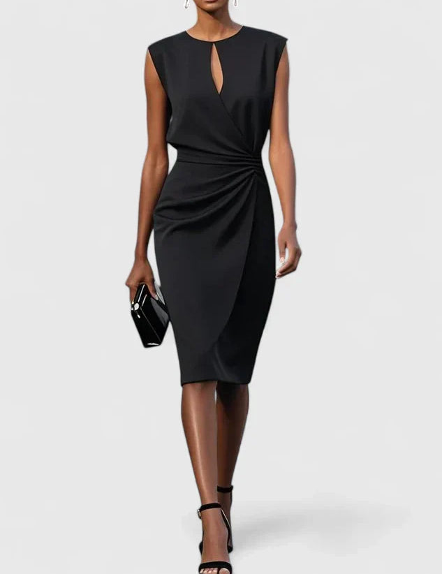 Adaline Beauremont | Navy Blue Sleeveless Keyhole Midi Dress