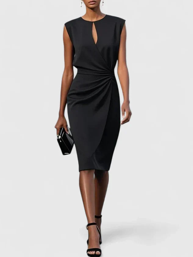 Adaline Beauremont | Navy Blue Sleeveless Keyhole Midi Dress