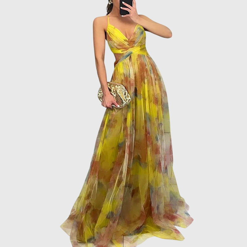 Seraphelle Duvalmont | Floral Print Maxi Dress with Crisscross Straps