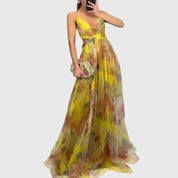 Seraphelle Duvalmont | Floral Print Maxi Dress with Crisscross Straps