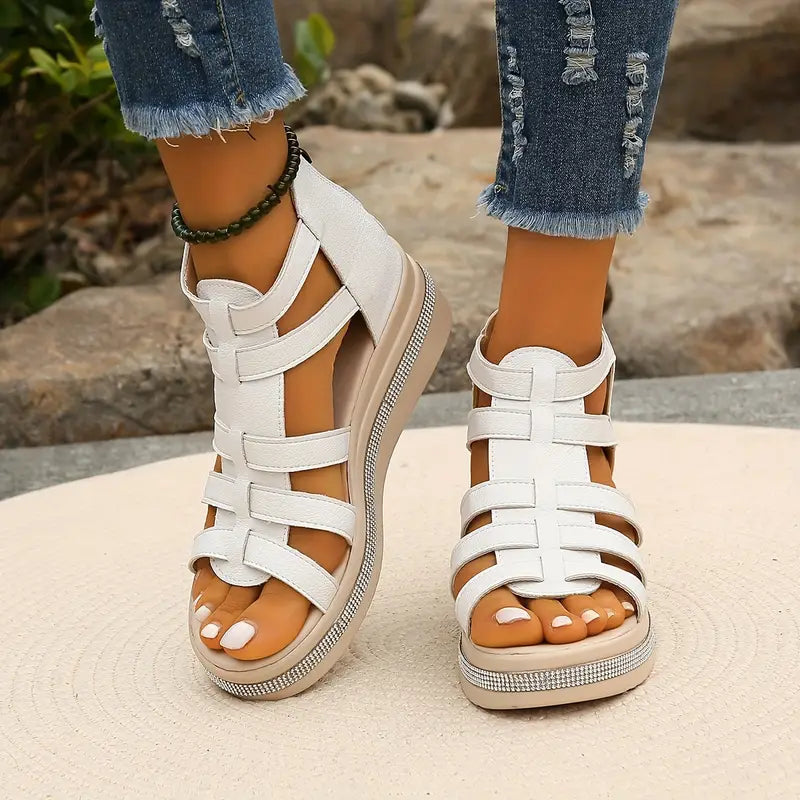 Vittoria Carmonde | Black Gladiator Platform Sandals with Rhinestone Detail