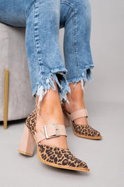Claudine Marceau | Leopard Print Block Heel Pumps with Buckle Strap