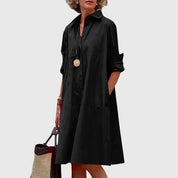Genevra Whitfield | Red Midi Shirt Dress with Pockets