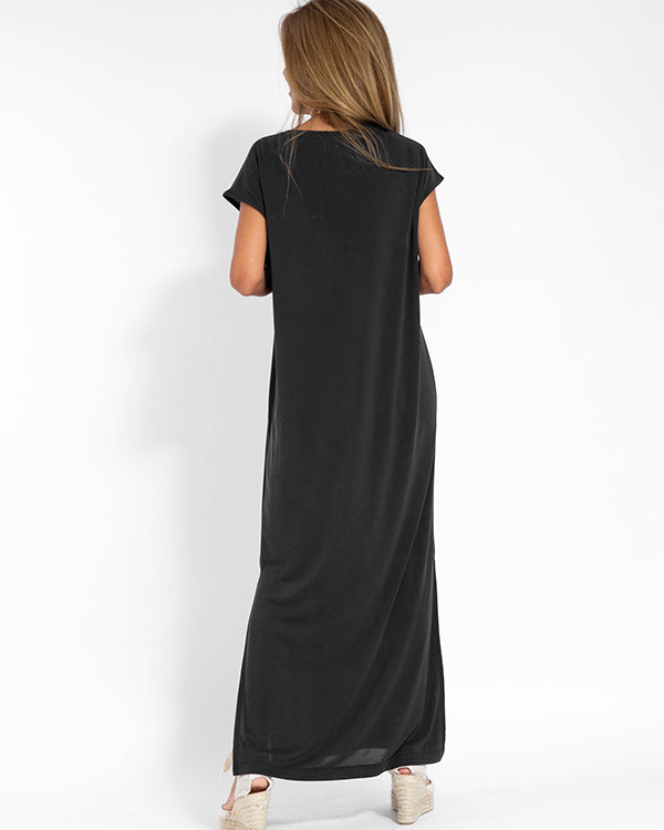 Seraphine Caldwell | Coral V-Neck Side Slit Maxi Dress