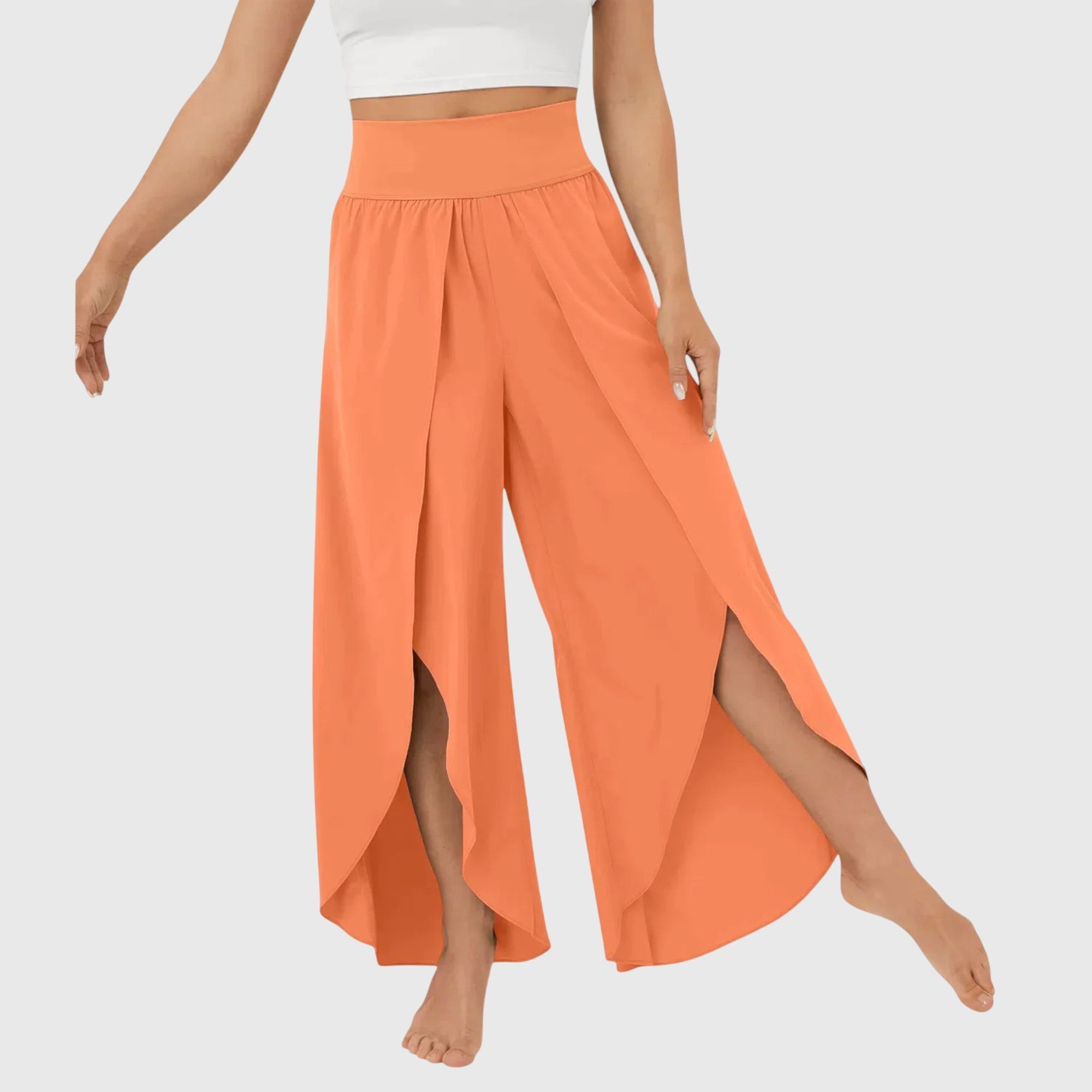 Antoinette Valmonde | Teal Wide-Leg Split Pants with High Waist