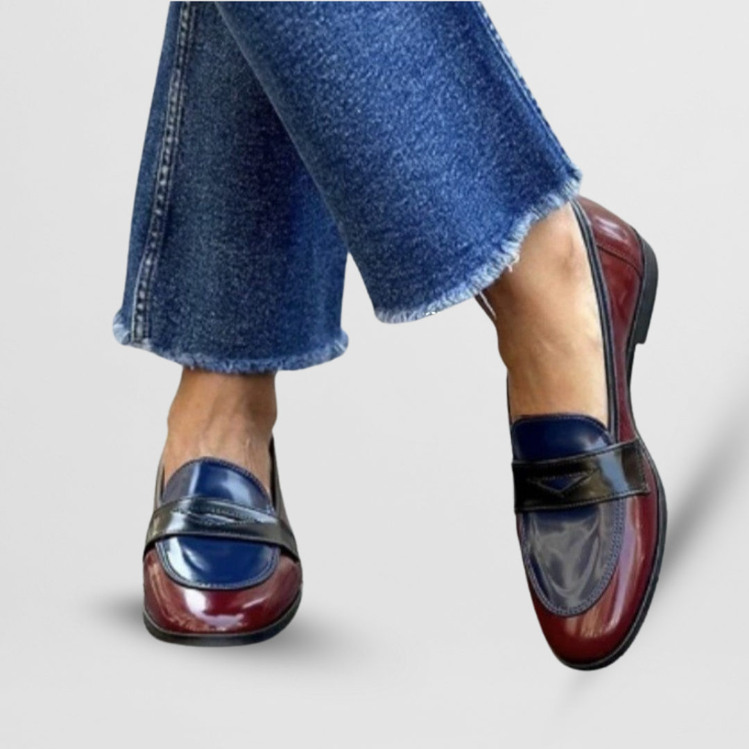 Francesca Montclair | Navy Patent Two-Tone Loafers for Women
