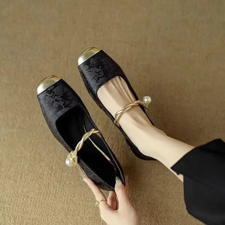 Eloïse Ravencroft | Green Pearl Strap Mary Jane Low Block Heel