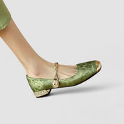 Odette Villeneuve | Green Orthopedic Mary Jane Low Heels