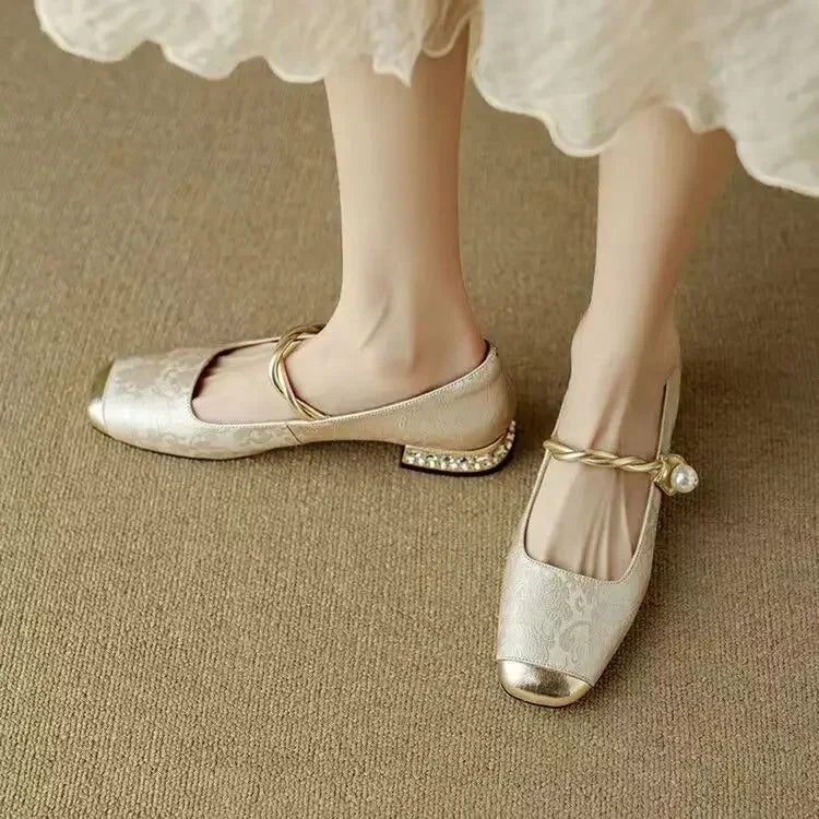 Eloïse Ravencroft | Green Pearl Strap Mary Jane Low Block Heel