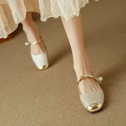 Eloïse Ravencroft | Green Pearl Strap Mary Jane Low Block Heel