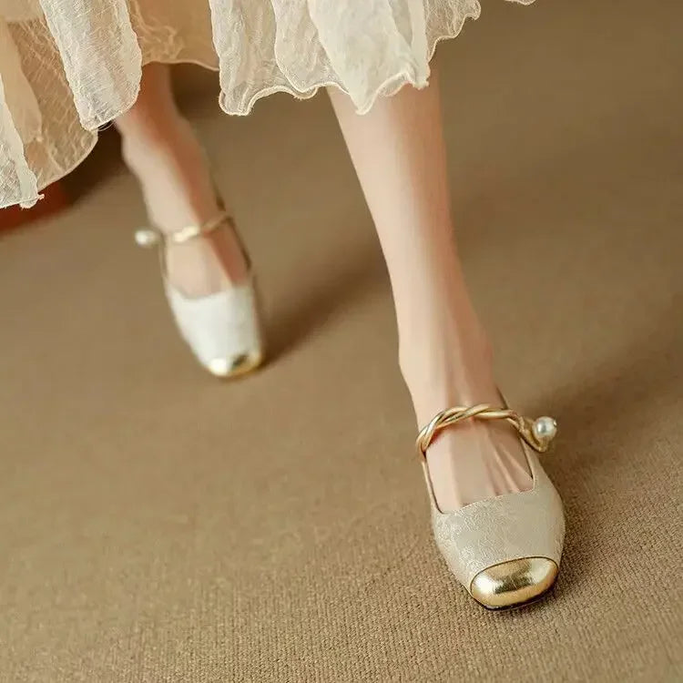 Eloïse Ravencroft | Green Pearl Strap Mary Jane Low Block Heel