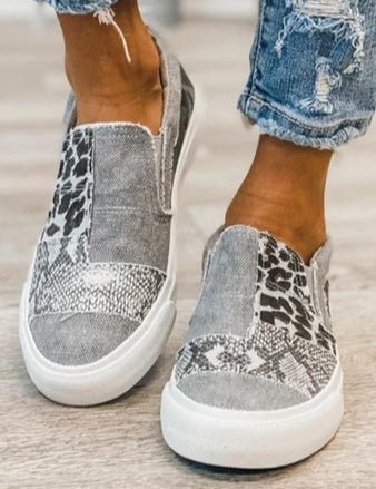 Arabella Somerfield | Leopard Patchwork Canvas Slip-On Sneakers