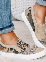 Arabella Somerfield | Leopard Patchwork Canvas Slip-On Sneakers