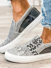Arabella Somerfield | Leopard Patchwork Canvas Slip-On Sneakers