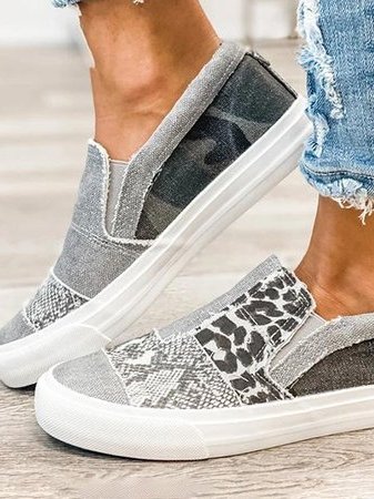 Arabella Somerfield | Leopard Patchwork Canvas Slip-On Sneakers