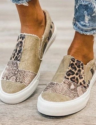 Arabella Somerfield | Leopard Patchwork Canvas Slip-On Sneakers