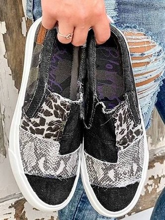 Arabella Somerfield | Leopard Patchwork Canvas Slip-On Sneakers