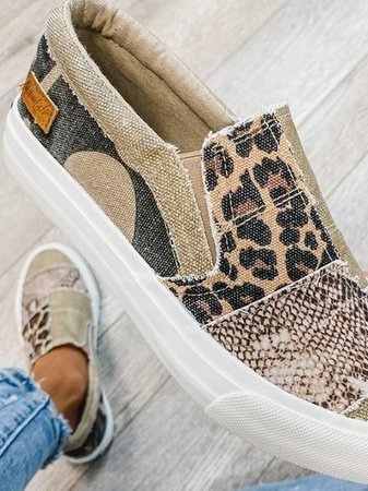 Arabella Somerfield | Leopard Patchwork Canvas Slip-On Sneakers