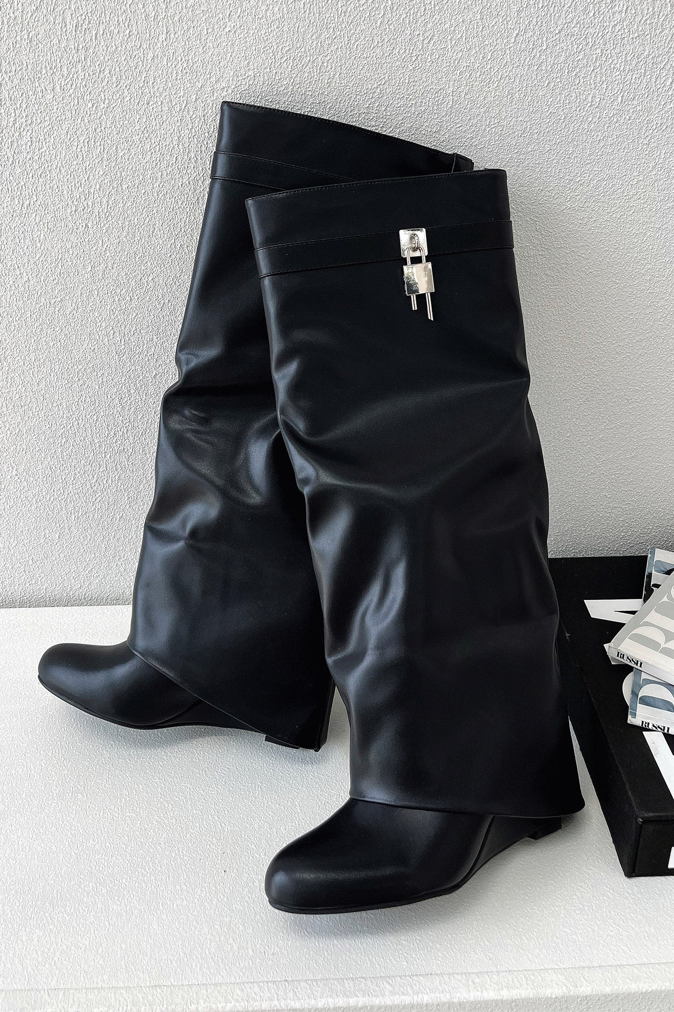 Cosette Fairbourne | Women's Black Faux Leather Knee-High Boots