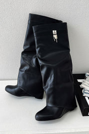 Cosette Fairbourne | Women's Black Faux Leather Knee-High Boots