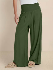 Céleste Vaumoreau | Wide Leg Linen-Look Pants with Smocked Waistband