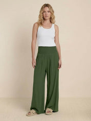 Céleste Vaumoreau | Wide Leg Linen-Look Pants with Smocked Waistband