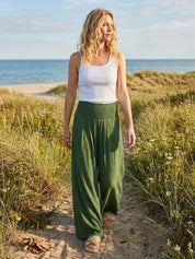 Céleste Vaumoreau | Wide Leg Linen-Look Pants with Smocked Waistband
