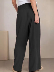 Céleste Vaumoreau | Wide Leg Linen-Look Pants with Smocked Waistband
