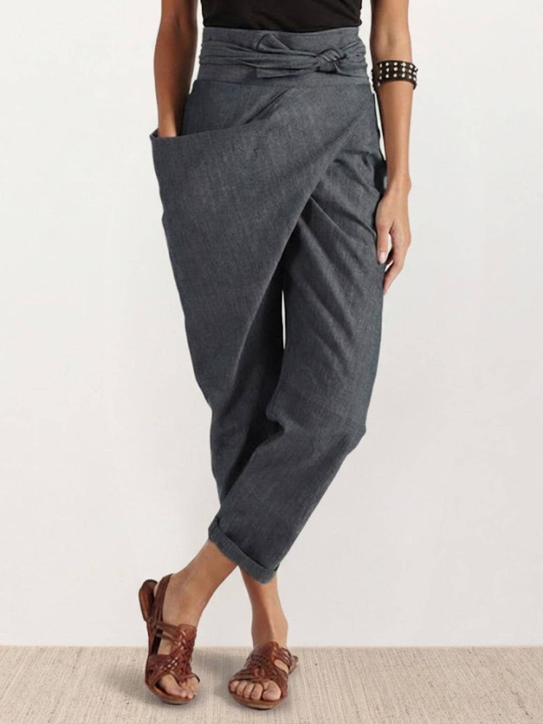 Mathilde Beauregard | High Waist Wrap Front Cropped Tapered Pants in Grey