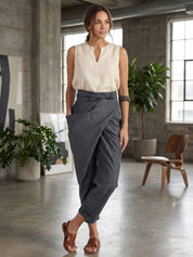 Mathilde Beauregard | High Waist Wrap Front Cropped Tapered Pants in Grey